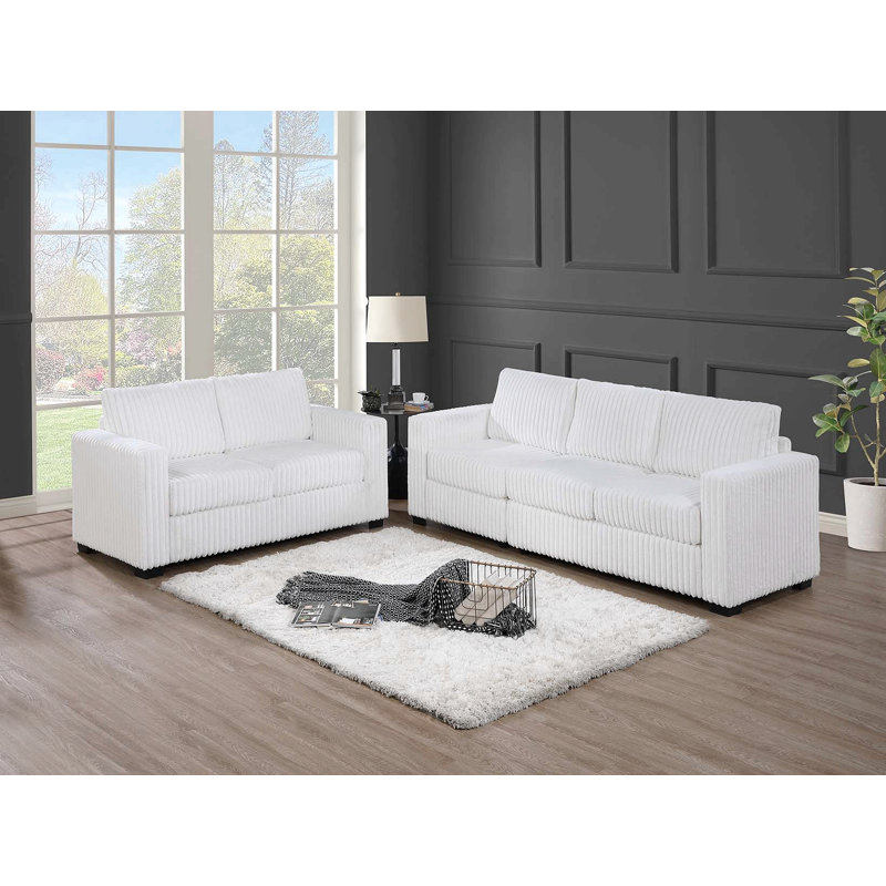 Mobilier de salon rembourré en velours côtelé Classic, Blanc