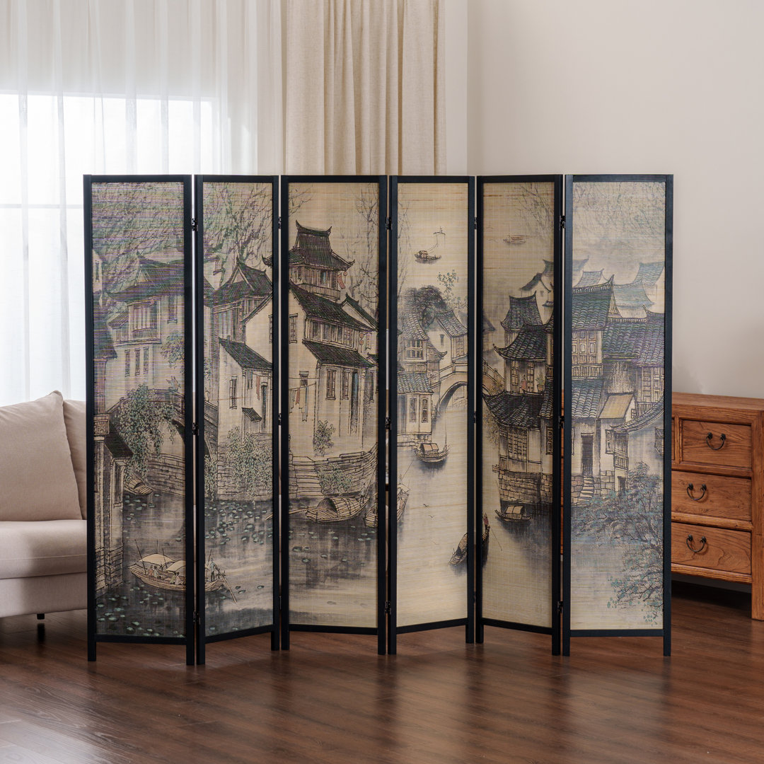 Amherst 94.6'' W x 68.9'' H 6 - Panel Solid Wood Folding Room Divider The Twillery Co.®