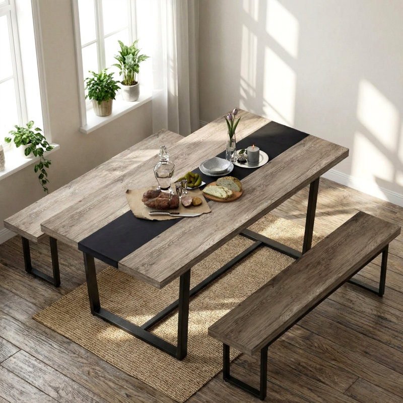 71" Rectangular Farmhouse Industrial-Style Dining Table, Gray