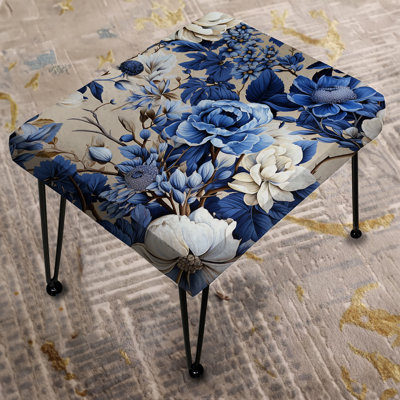 Cobalt Blue Chinoiserie Ii Victorian Pattern II - Floral Rectangle Ottoman