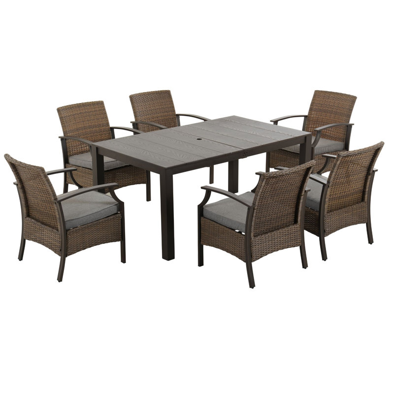 Ensemble de conversation d'extérieur pour 6 personnes avec coussins Annu, Brun, Gris