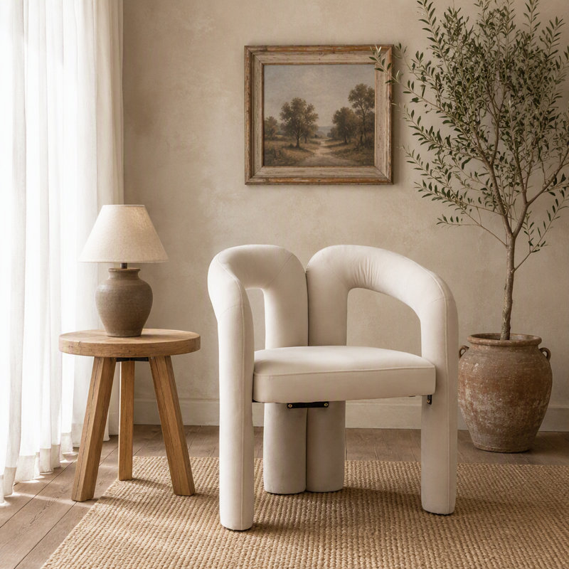 Ensemble confortable de chaises d'appoint rembourrées en velours pour divers espaces, Beige Fabric