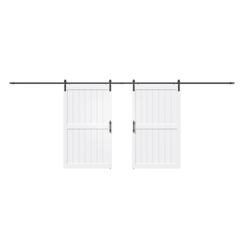 Porte de grange en bois manufacturé à panneaux en PVC avec trousse de quincaillerie, 96 po x 84 po, Blanc