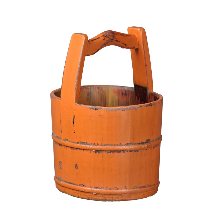 Seau massif en bois d’eau rétro, Orange