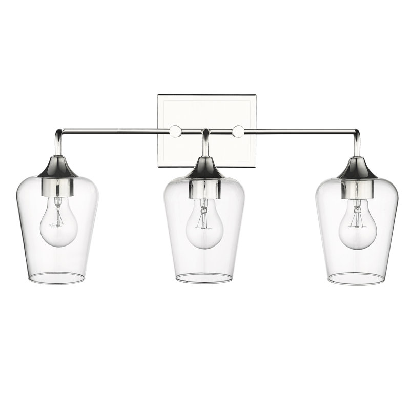 Meuble-lavabo 3 lumières 23 po en nickel poli avec verre transparent., Nickel poli