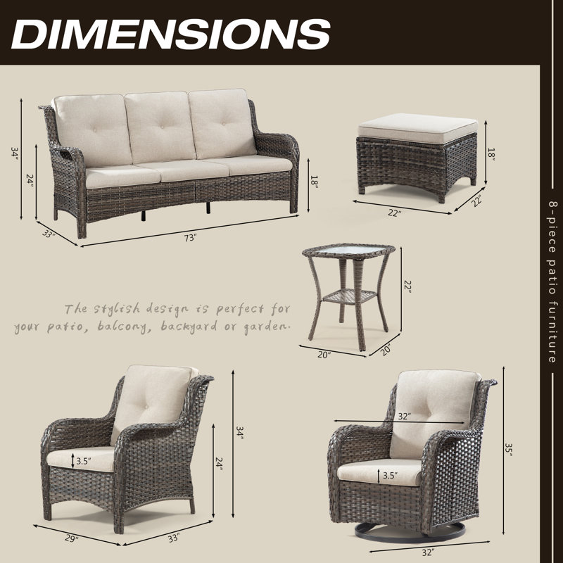 Ensemble de conversation d'extérieur pour 9 personnes avec coussins Anahit, Beige