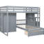 Lit superposé gris avec rangement polyvalent - garde-robe, tiroirs et espace supplémentaire double au-dessus d'un lit simple gris. Garde-robe et pour utilisation. Chambre à coucher. L 97,9 po x l 80 po x H 64,6 po. Bois massif. Roulement robuste-864185877-864185878