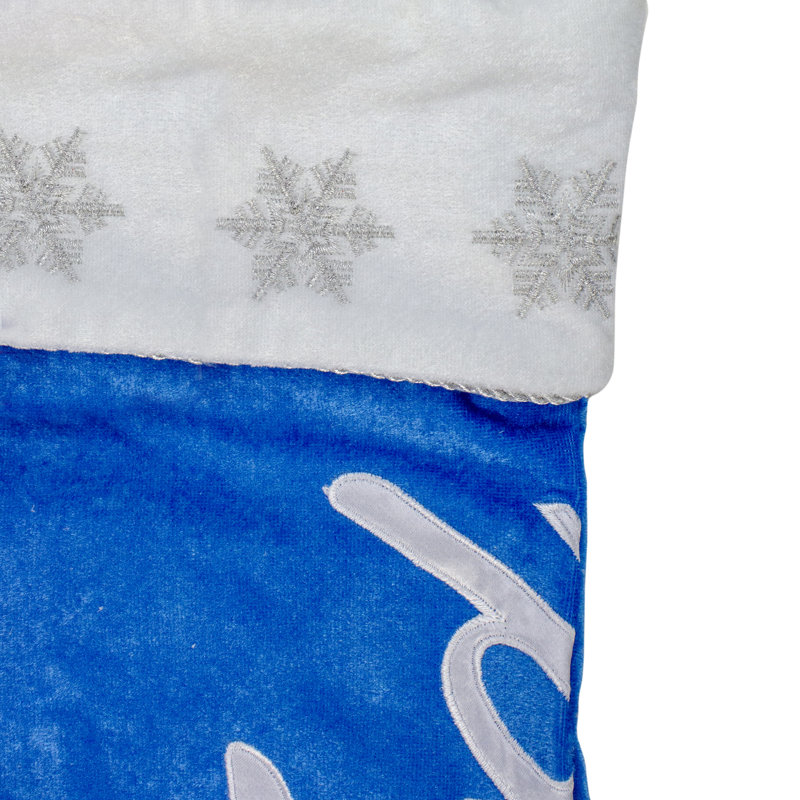 Chaussette de Noël brodée en forme de flocon de neige 16 po bleu et blanc Ford