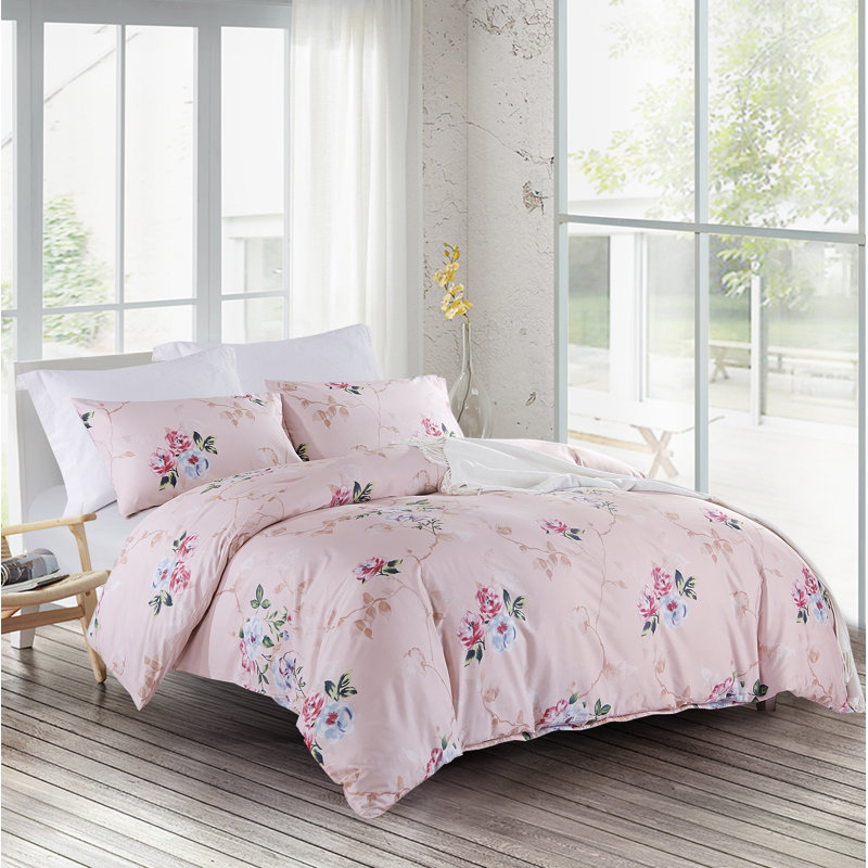  Pink Cotton 3 Piece Duvet Cover Set, King Duvet Cover + 2 Pillowcases