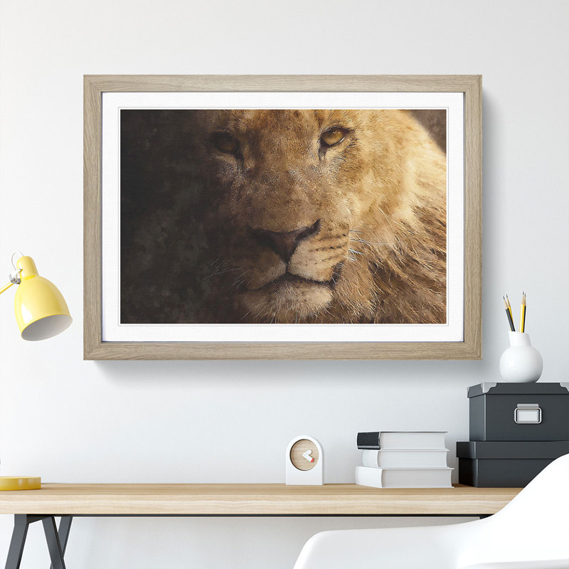 Lion Vol.3 - Picture Frame Graphic Art, Oak Framed, 27cm H x 36cm W x 2cm D