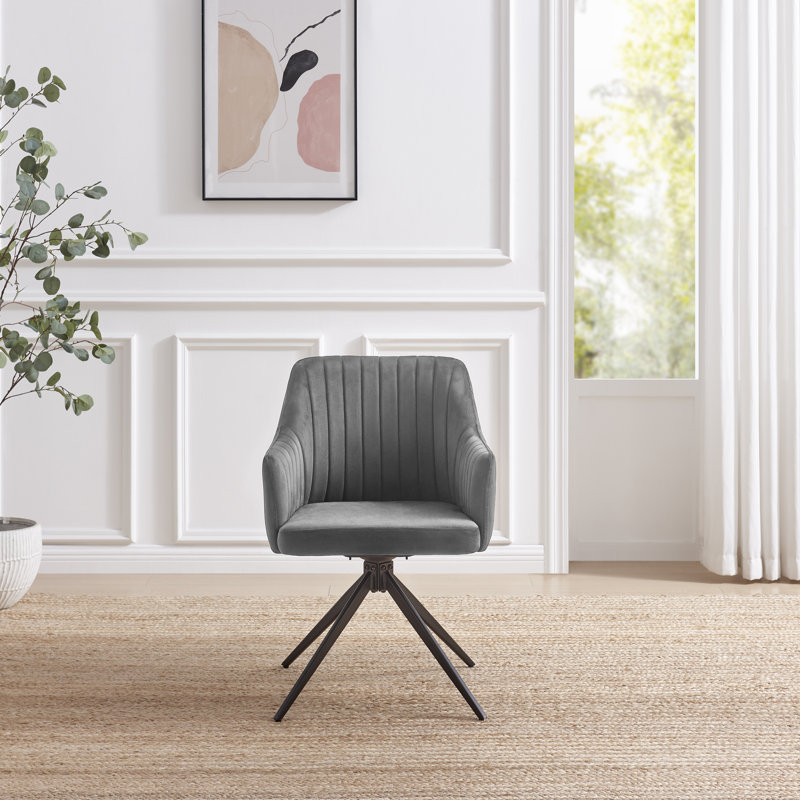 Calley Luxury  Velvet Bucket Tub Swivel Dining And Office Chair With Metal Legs, Gray
