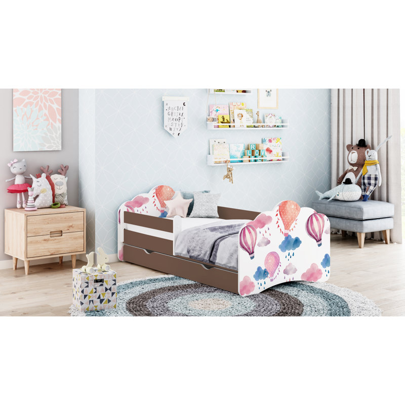 Ramsell European Toddler Bed Frame with Drawers, Cappuccino, 56.5 x 70 x 140cm