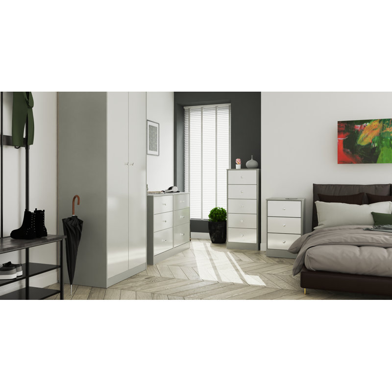 Fully Assembled Alafia 3 Drawer Bedside Table, Grey, Grey