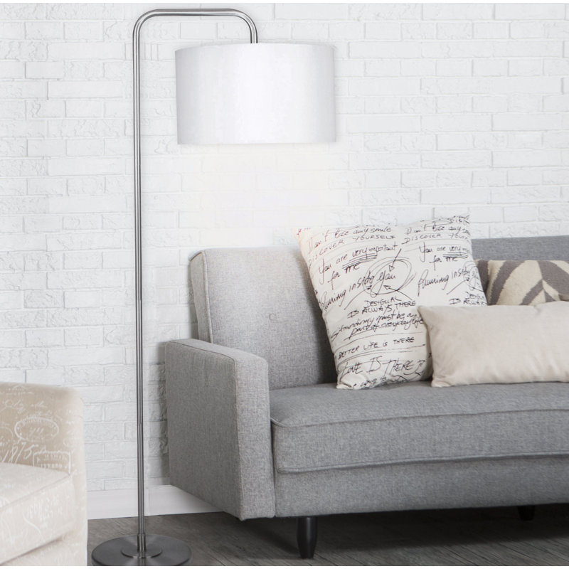 Dale 63.75'' Arched Floor Lamp, Brushed Nickel, White Silk-Like