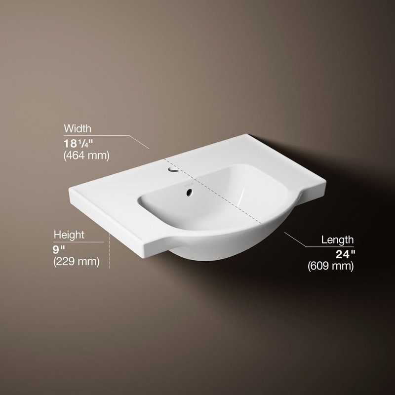Veer Ceramic Pedestal Bathroom Sink with Overflow, White, Single, 7.99" H x 24" L x 18.25" W