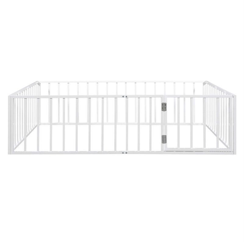 Structure de lit en métal avec clôture et porte, Blanc, Grand