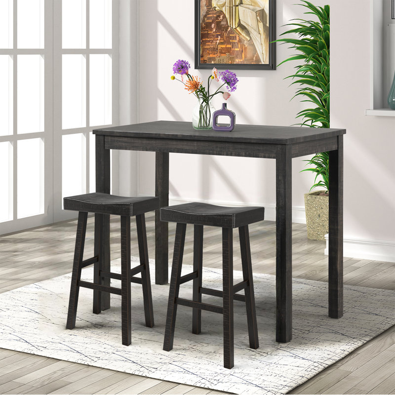 24"/31" Solid Wood Backless Saddle Counter Stool with Footrest, Black, Bar Stool (31” Seat Height)