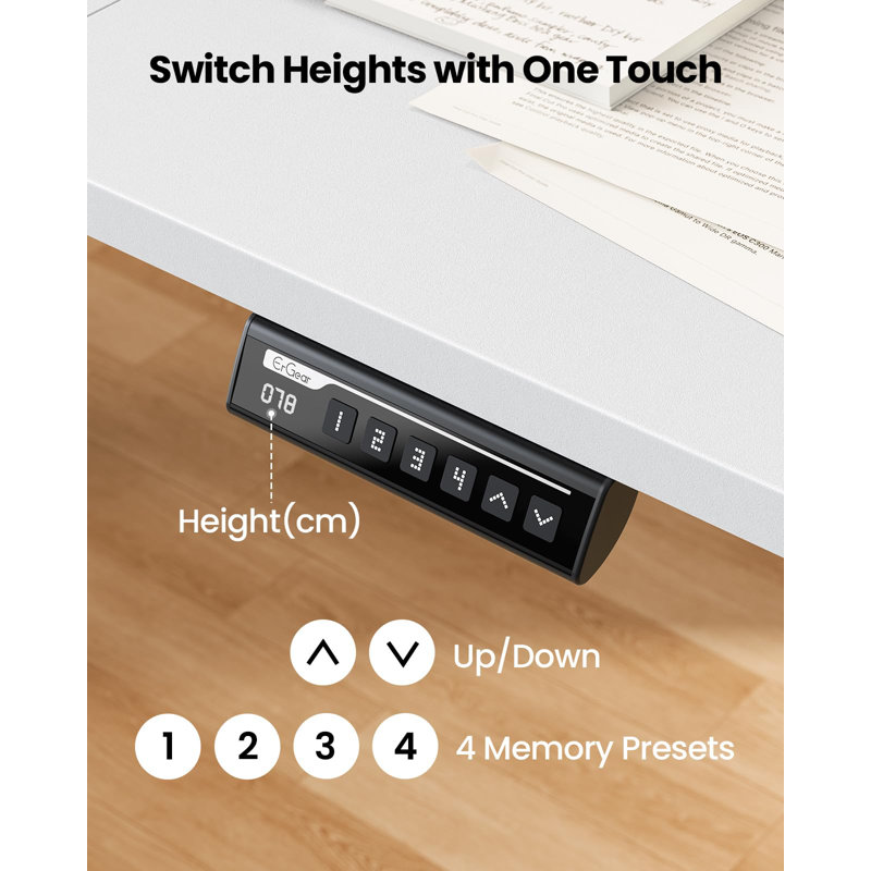 Height Adjustable Rectangular Standing Desk, 118cm H x 70cm W x 140cm D, White