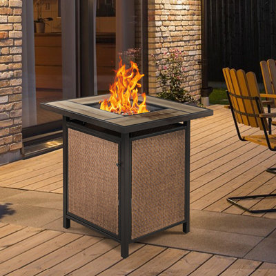Steel Wicker Propane Outdoor Fire Pit Table with Lid