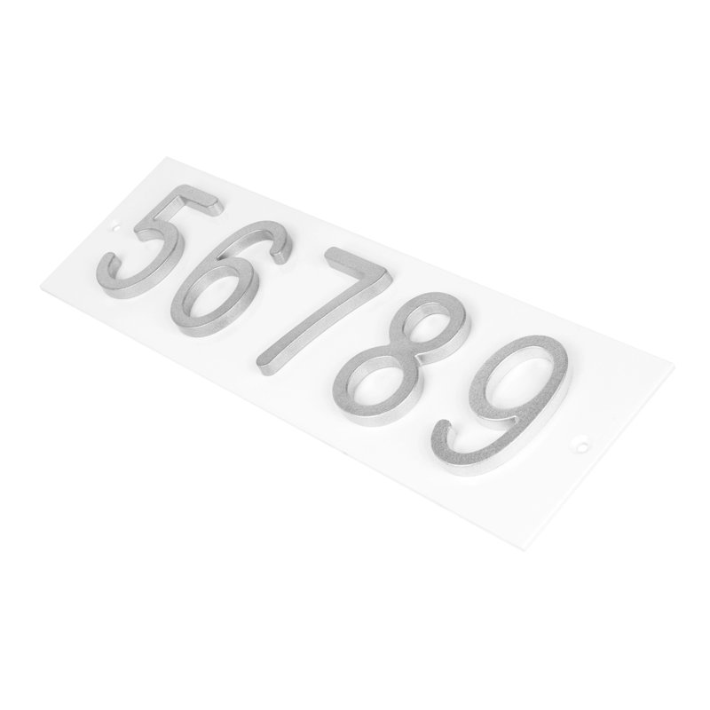 Plaque d'adresse horizontale Amgo, Blanc, Argent argent, Oui