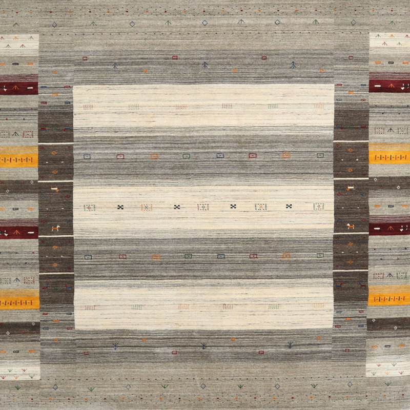 Tapis contemporain gris / orange Parlier, Carré 6 pi