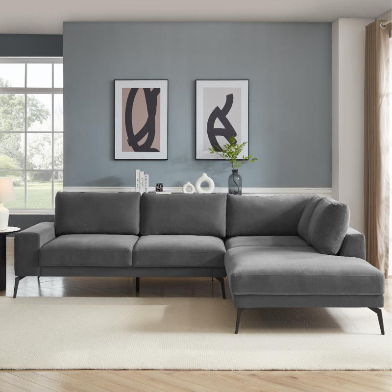 Derricka 5 Seater Sofa & Chaise, Grey Velvet