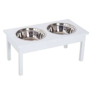 BEARWOOD ESSENTIALS Farmhouse 3-Bowl Elevated Dog Feeder, Grey/White, Large  