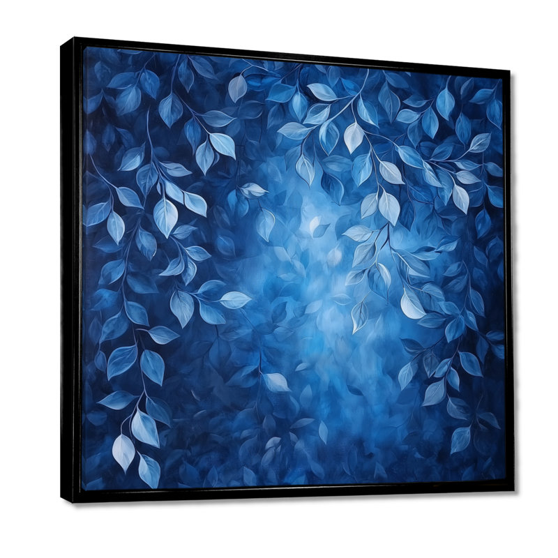 Moonlit Forest Leaves II - feuilles, art mural, H 30 po x l 30 po, Impression encadrée flottante, Noir, noir, noir, noir