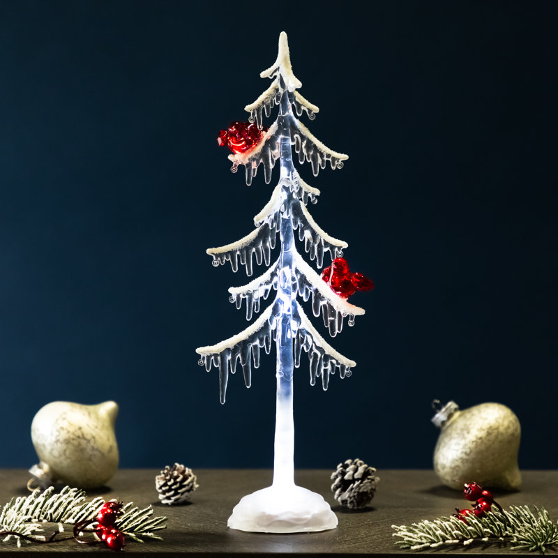 LED Lighted Acrylic Icicle Tree With Cardinals Christmas Decoration