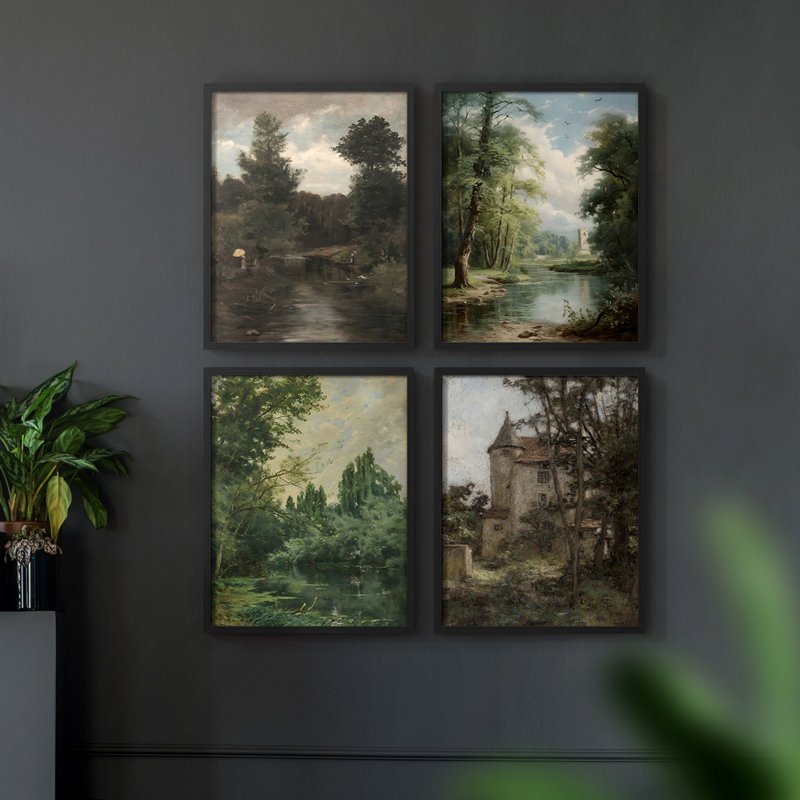 «Vintage Landscape CXCVII», 4 pièces sur papier, Noir, H 10 po x l 32 po