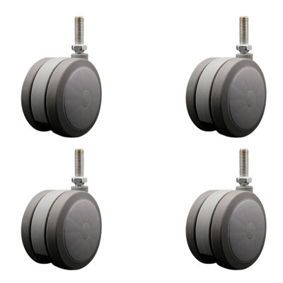 4 Inch Heavy Duty Floor Safe Twin Wheel Caster 1/2” Threaded Stem Set of 4