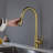 Single Handle Stainless Steel Kitchen Faucet With Pull - Out In Brushed Gold, 360 Rotating High Arc Nozzle, Lever For Precise Water Temperature And Flow Adjustment, Corrosion Surface, Aerators