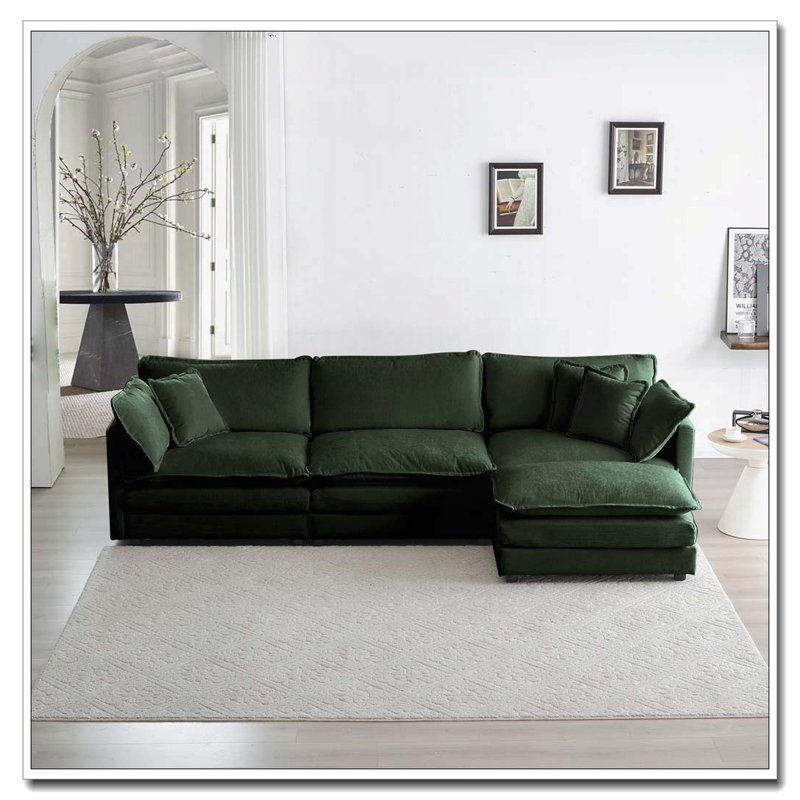 Canapé moderne en tissu pour salon, siège profond rembourré de grande taille, Vert + 3 sièges + 1 fauteuil