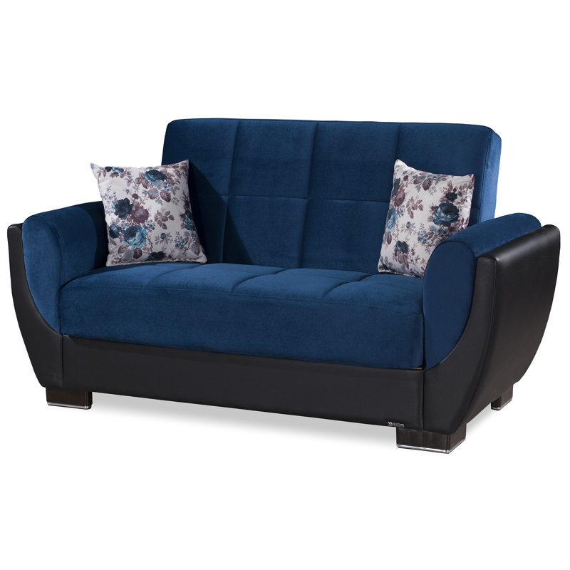 Canapé-lit avec rangement en tissu 3 en 1 Jaliah, Turquoise, H 38 po x l 71 po x P 37 po
