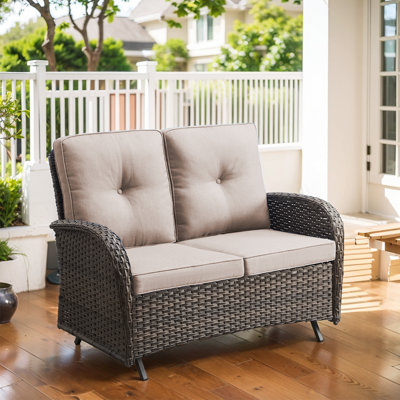 Durtche 2-Person Wicker Outdoor Patio Loveseat Glider with Cushions by Wildon Home