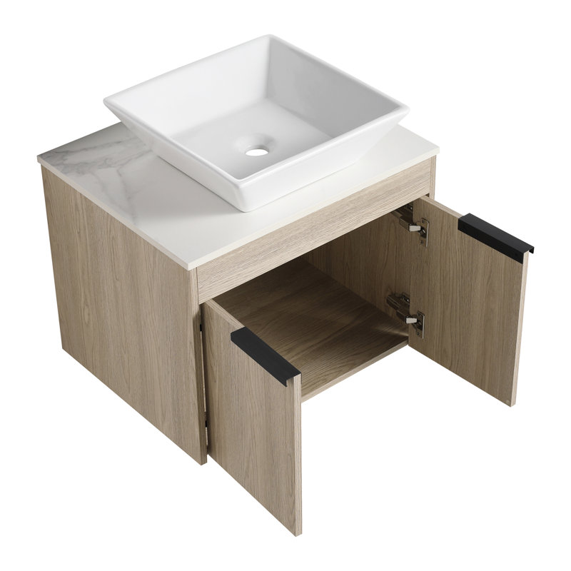Meuble-lavabo flottant de conception moderne avec lavabo d'art en céramique, 36"