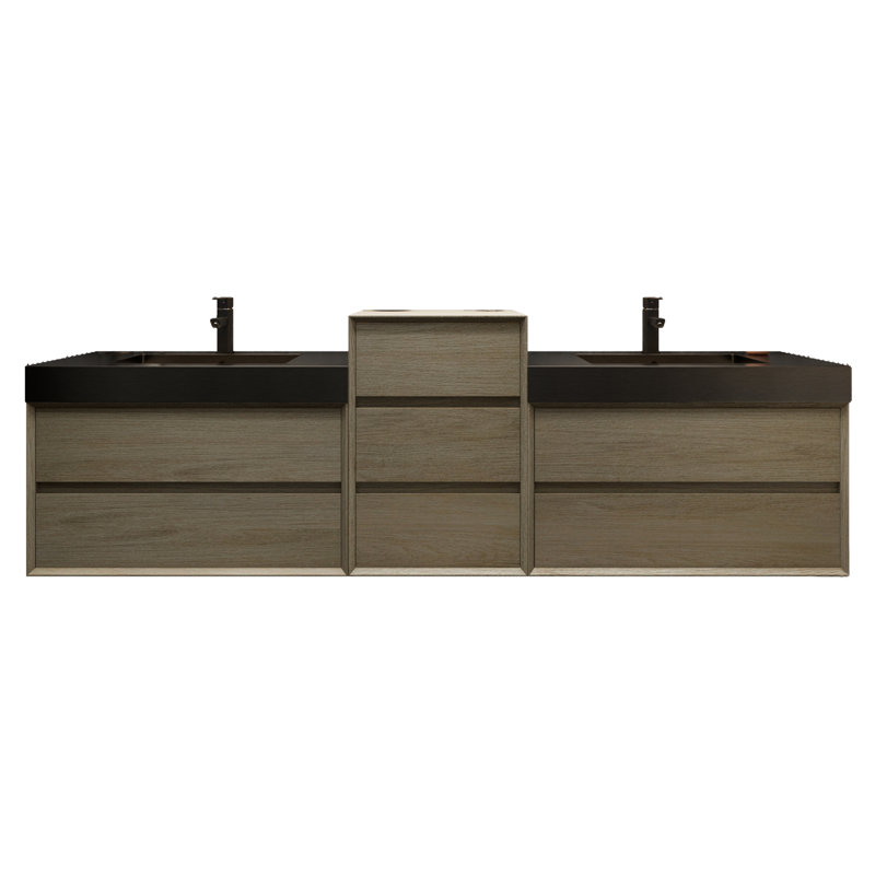 Golitz 103.5'' Double Bathroom Vanity with Stainless Steel Top, Coffee