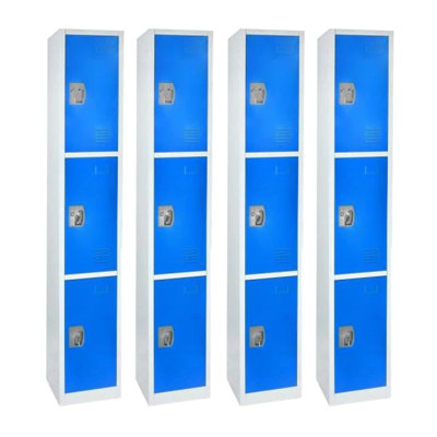 72" x 12" x 12" 3-Door Steel Key Lock 3-Tier Locker - Employee & Student Storage for Schools, Gym, Workplace - Includes Hooks, Ventilation & Card Holder - Easy Assembly