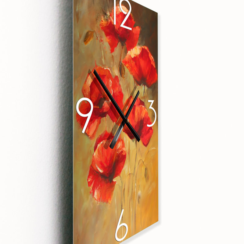 Horloge murale rétro Vintage Blooming Poppies II, Grand