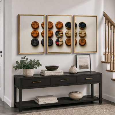 Basketball Ball Collection Display Artwork, Boys Room Pictures, Framed Canvas Giclee Print 3 Pieces Wall Art