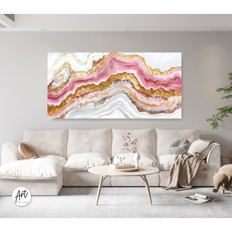 Très grande toile d'art géode rose, H 20 po x l 40 po x P 1,5 po