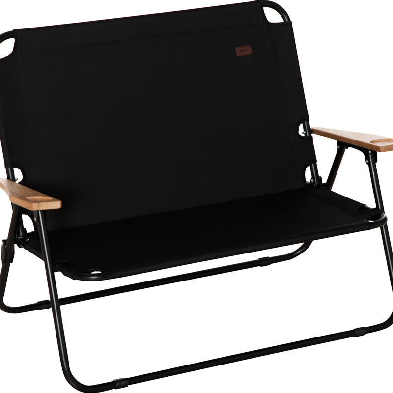 Portable Camping Chair For 2 - Double Folding With Cupholders & Wood Armrest, Black Suited Backpacking, Beach, Sports Outings Two Wonderful Trips