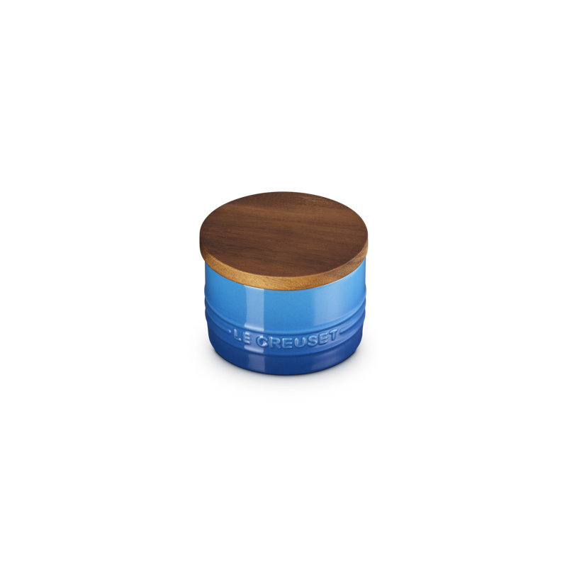 Le Creuset Stoneware Signature Salt Cellar With Wood Lid, 7 Oz., Cerise, Blue