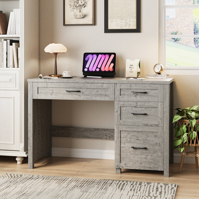Bureau de direction 47 po avec 4 tiroirs et station de charge Farmhouse, Gris