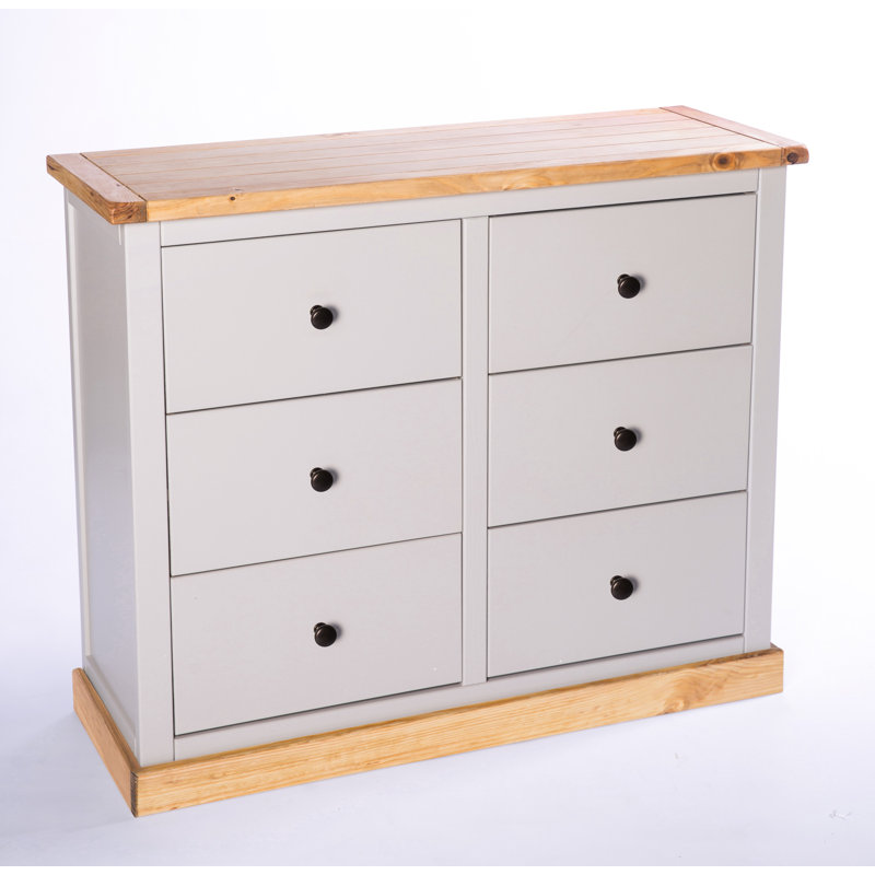 Engle 110cm W 6 - Drawer Chest of Drawers, Brass, Grey/Wood