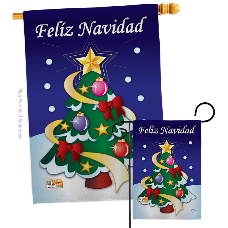 Felíz navidad, impression 40 x 28 po de polyester décoratif 2 côtés ensemble de drapeau