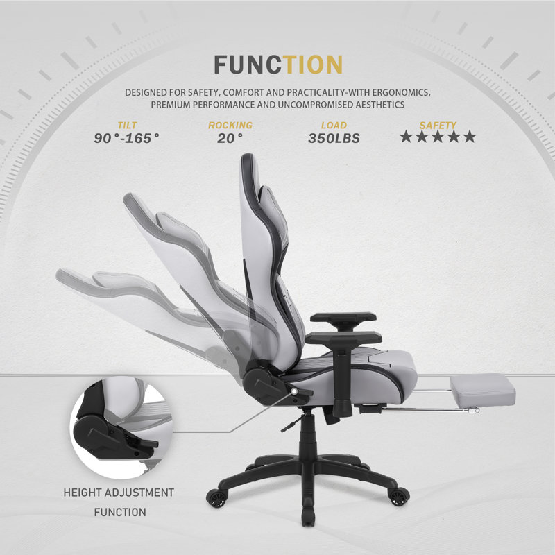 Gray PU Leather Ergonomic Reclining Gaming Chair with Footrest