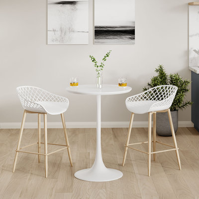 Table de salle à manger à hauteur de comptoir Beitske 24 po et piédestal en acier avec tabourets de comptoir