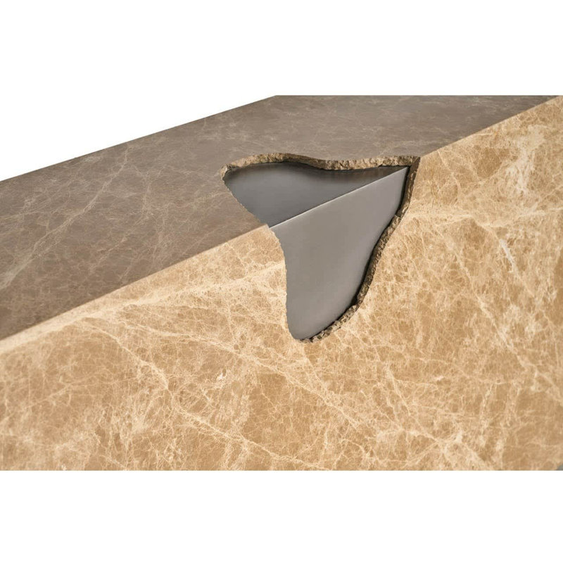 Modern Mirage 72" Wide Light Emperador Stone Top Antique Nickel Metal Finish Console Table