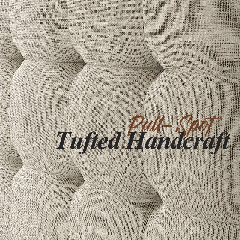 Walnut Queen Wood Platform Bed with Tufted Linen Headboard
